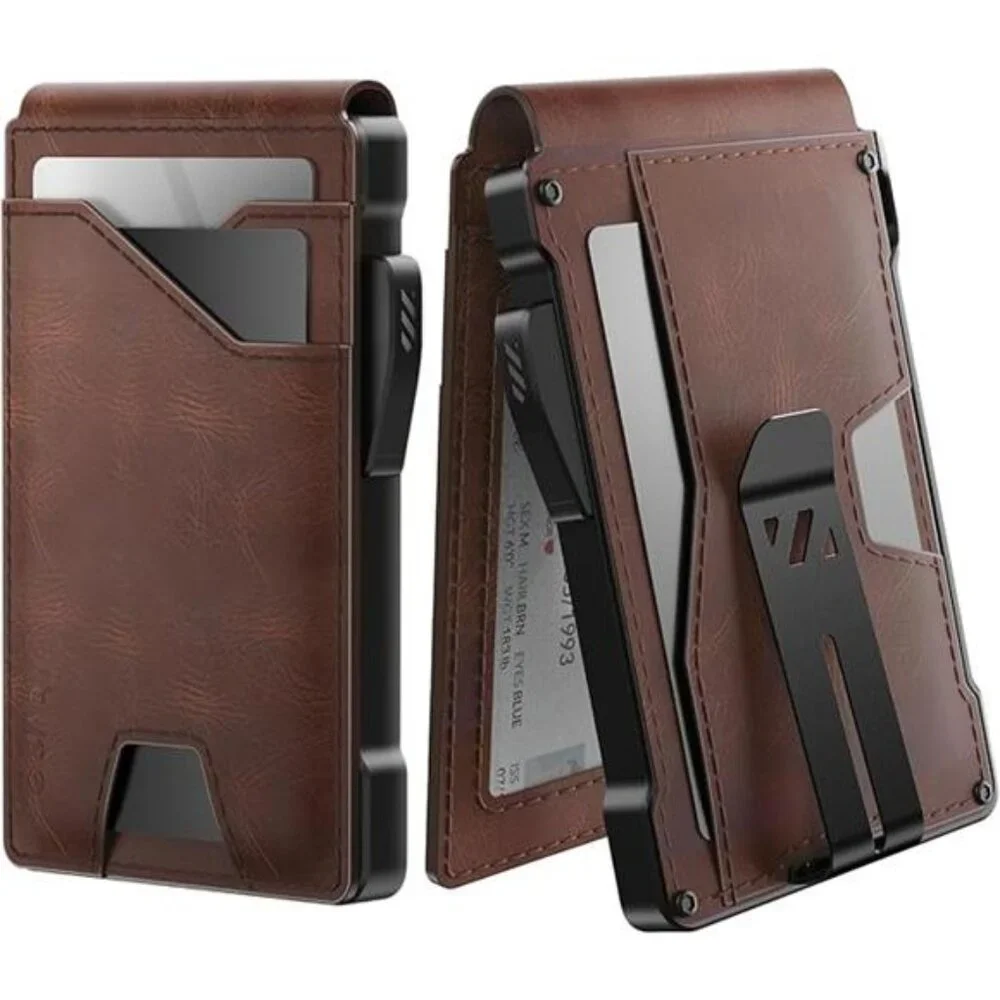 Tactical Wallet for Men Card Holder Pop Up Card Case Genuine Leather Slim